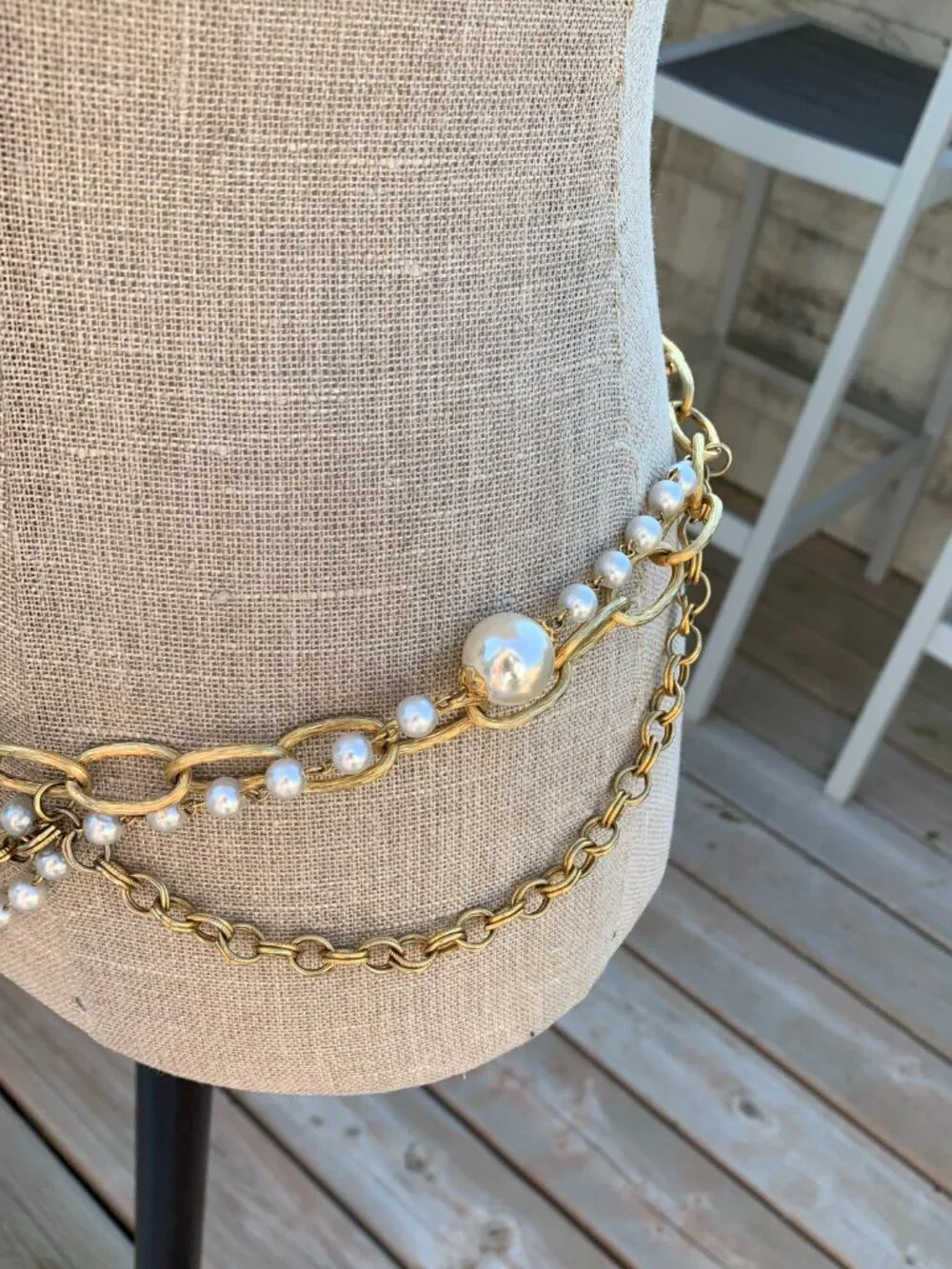 Vintage Chain Hip Waist Belt Gold Pearl Beads Bikini Beach Festival Boho Retro
